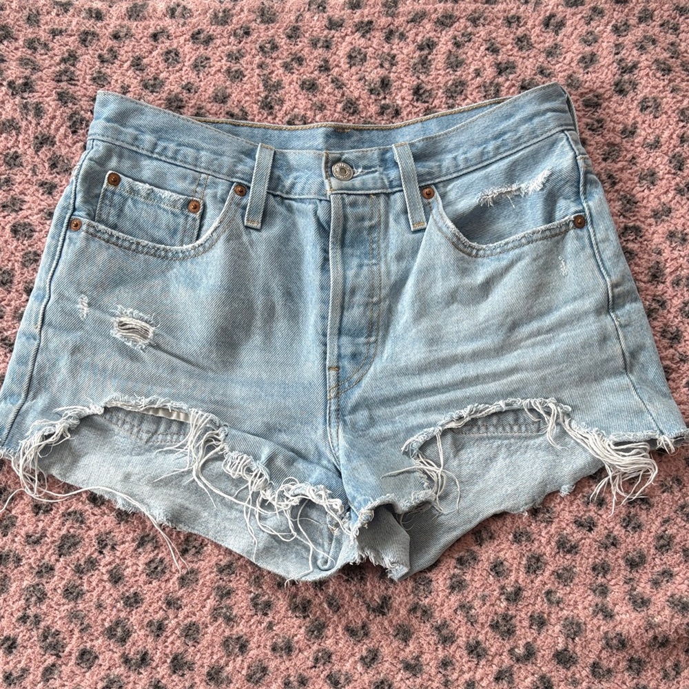 Levi's Light Blue Distressed Jean Shorts